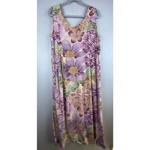 Vintage Jams World Sz M Mauve Copyrighted Fabric Tank Empire Waist Pockets 51” L